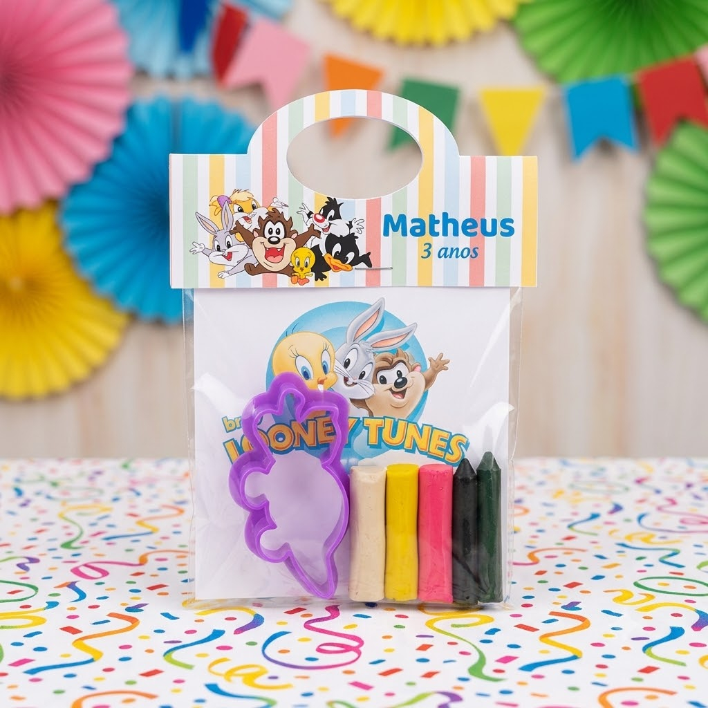 Kit Para Colorir Premium Baby Looney Tunes Personalizado para Festa Infantil + Kit Massinha + Giz, Lembrancinha Criativa