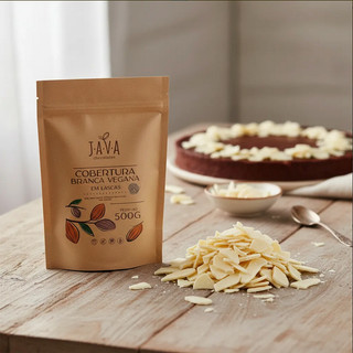 Cobertura Chocolate Branco Vegano Zero Açúcar 500g Lascas Java — Zero Lactose, Sem Leite, Sem Soja