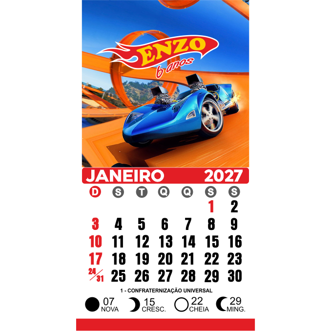 Mini Calendário 2027 Hotwheels Imã de geladeira  5x5 cm Calendário 5x5 cm total 10x5 cm  *sem embalagem i