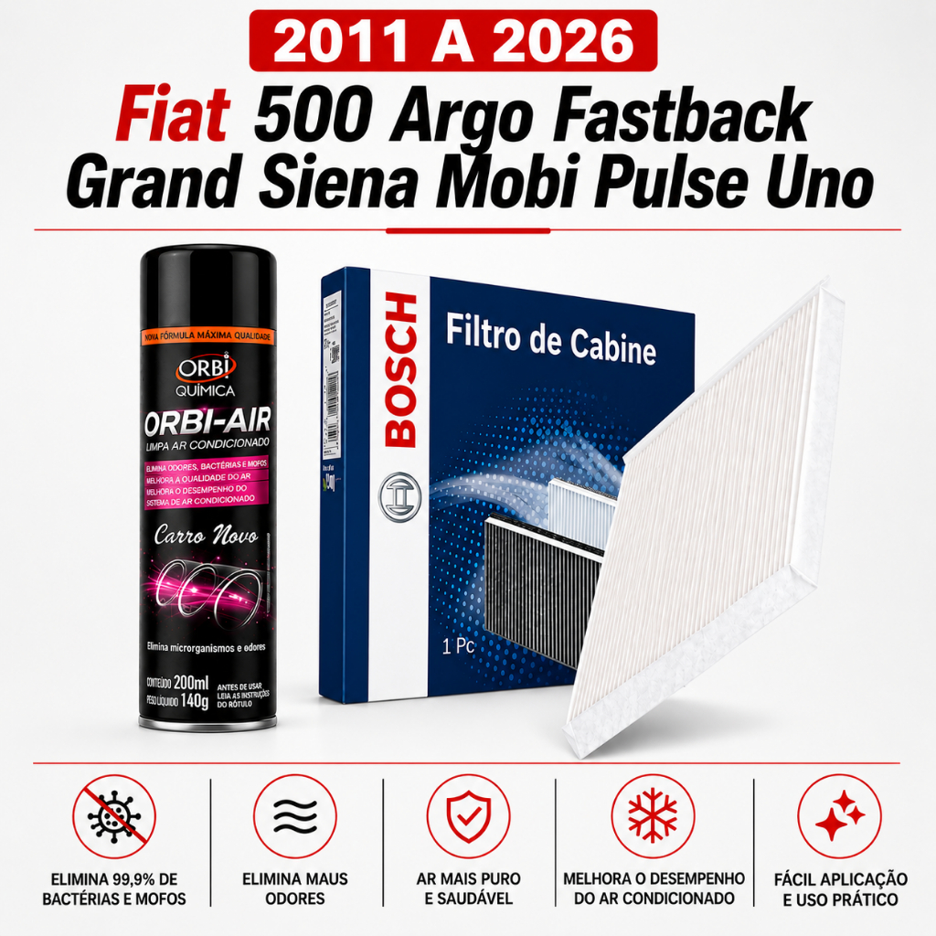Filtro Cabine Fiat 500 Argo Fastback Grand Siena Mobi Pulse Uno + Higienizador