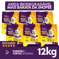 Kit 6 Areia Biodegradável Milho e Mandioca para Gatos Cat Bio Eco Gold Grãos Grossos MyPetOne - 12Kg