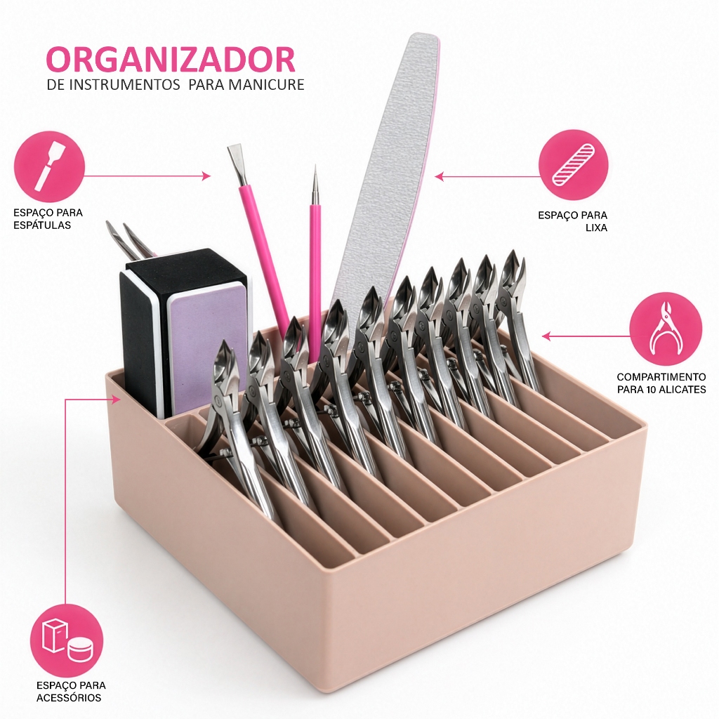 Organizador Nail Profissional Porta Alicate Instrumento Pincéis Lixa Manicure Bancada Clean Compacto