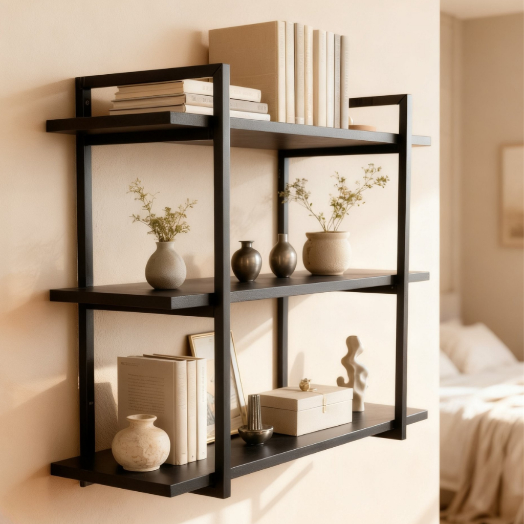 Prateleira Estilo Industrial 60cm 3 Níveis com Suporte em Aço Preto