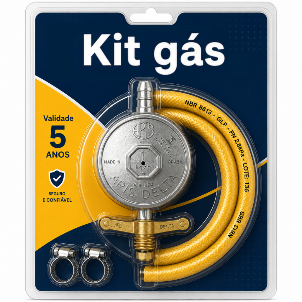 Kit Registro Regulador Gás de Cozinha para Botijão P13 Com Mangueira e 2 Abraçadeiras