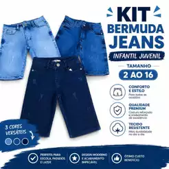 KIT De 2 e 1 Bermudas e Unidade Jeans Infantil de Menino Claro e Escuro Masculina Tamanho 2 ao 16 anos com Elastano