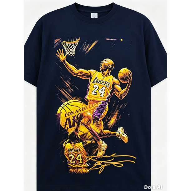 Camisa Masculina 100% Algodão - Camiseta Kobe Bryant Masculina Basquete Mamba Lakers NBA Camisa Esportiva Casual