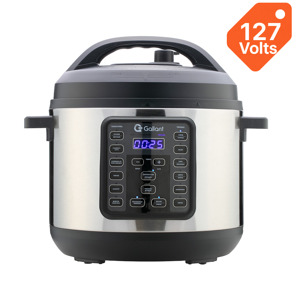 Panela de Pressão Elétrica Digital Gallant 6L GPP06 15 Funções Clique E Pronto Inox 1000W 127V