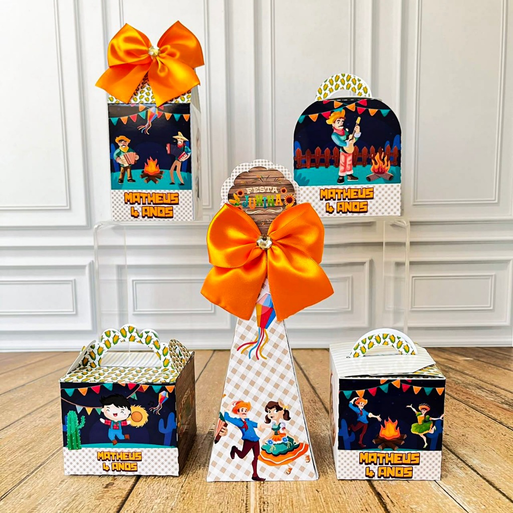 Kit Caixinhas Personalizadas Tema Festa Junina + BRINDE | Lembrancinhas para Festa e Aniversário