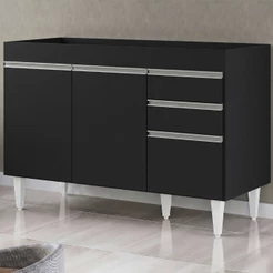 Balcão Gabinete Para Pia 120cm sem Tampo 3 Portas 2 Gavetas Michigan Preto - Lumil
