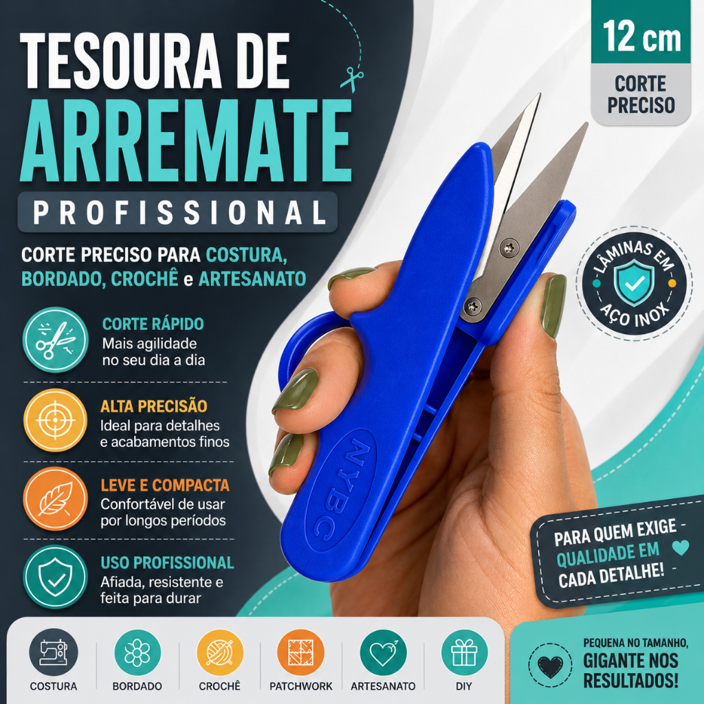 Tesoura de Arremate Profissional 12cm Para Costura Bordado Corte de Linha Artesanato DIY - CH