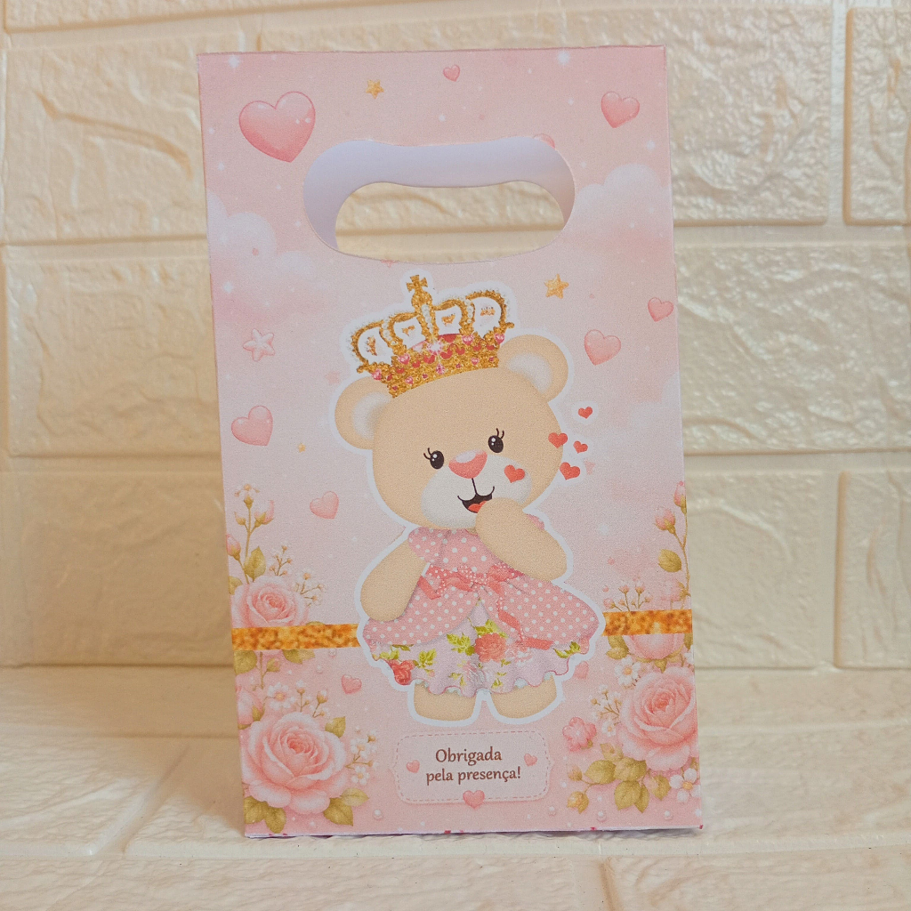 Sacolinha Personalizada Ursinha Princesa Realeza | Lembrancinha Aniversário Infantil  | Kit Pegue e Monte