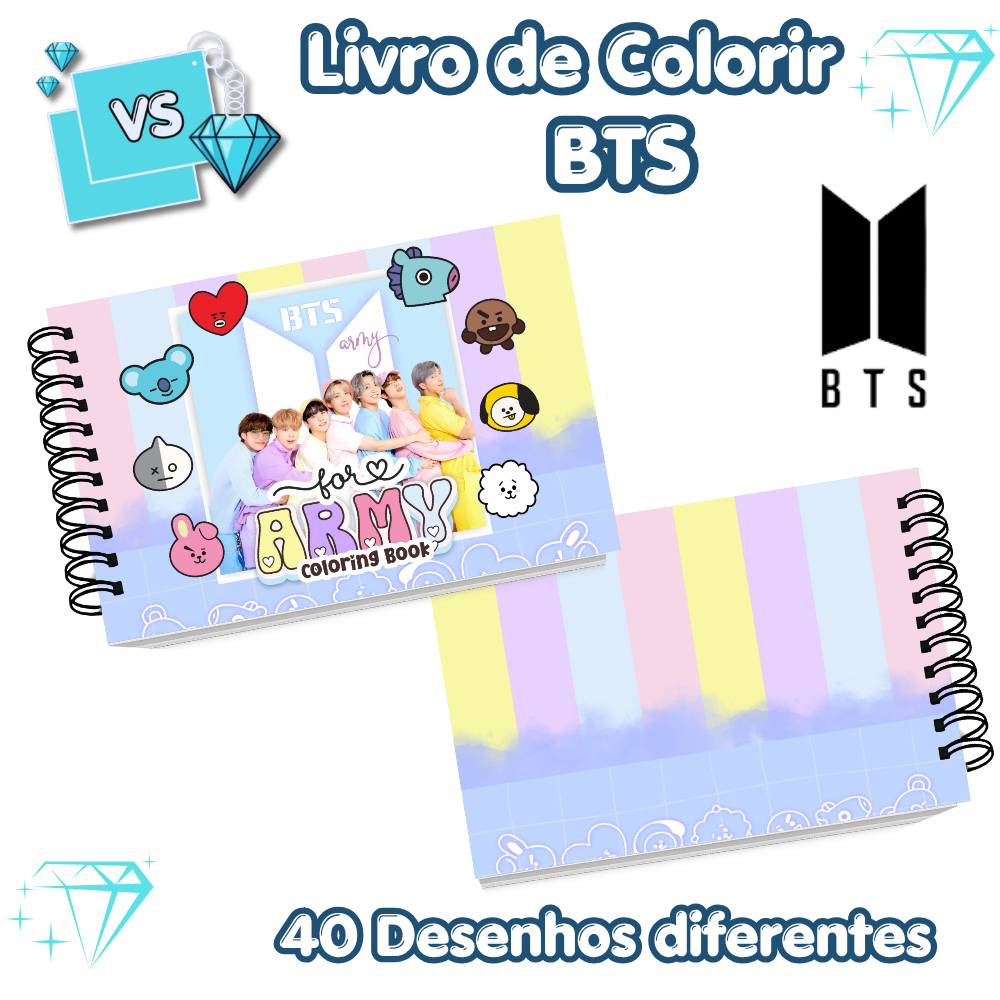 Livro de Colorir BTS Personalizado 40 desenhos diferentes Capa Dura e Mole 75g e 180g