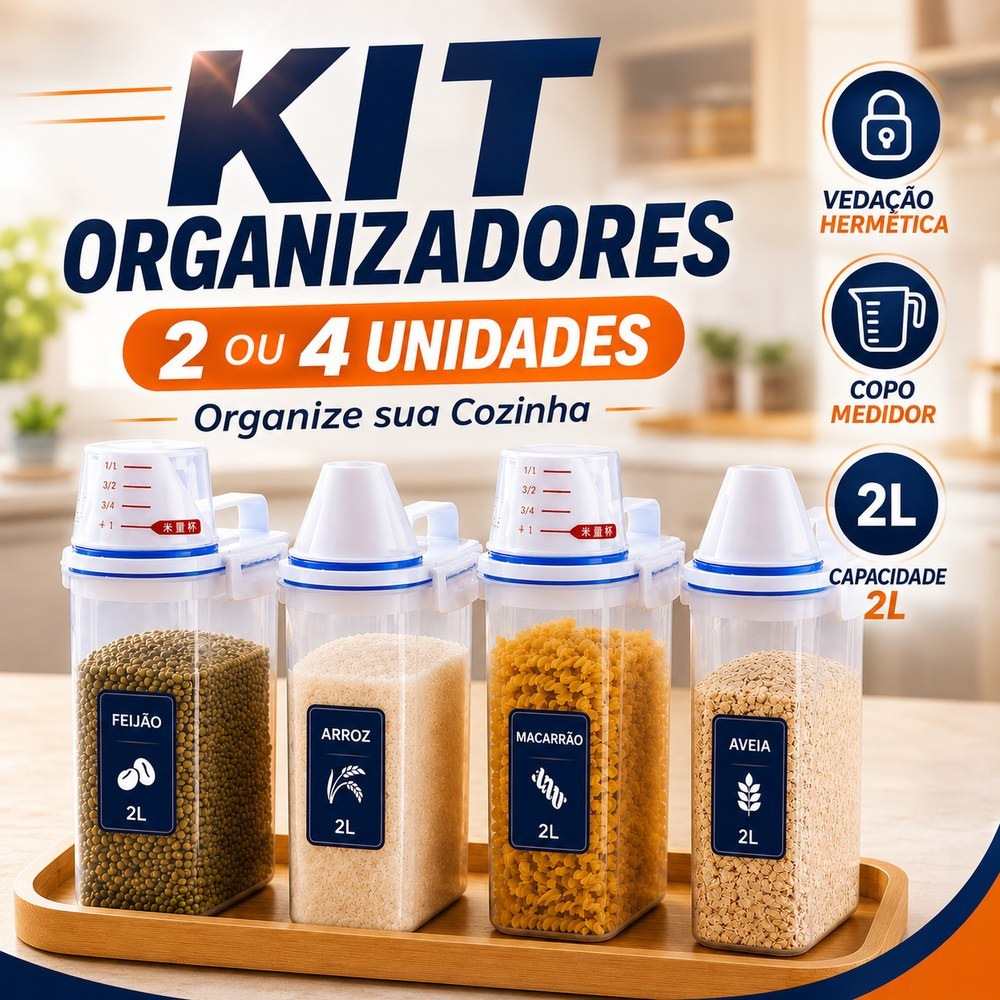 Kit 2ou4 Potes Hermetico Multiuso Armazenamento Copo Medidor