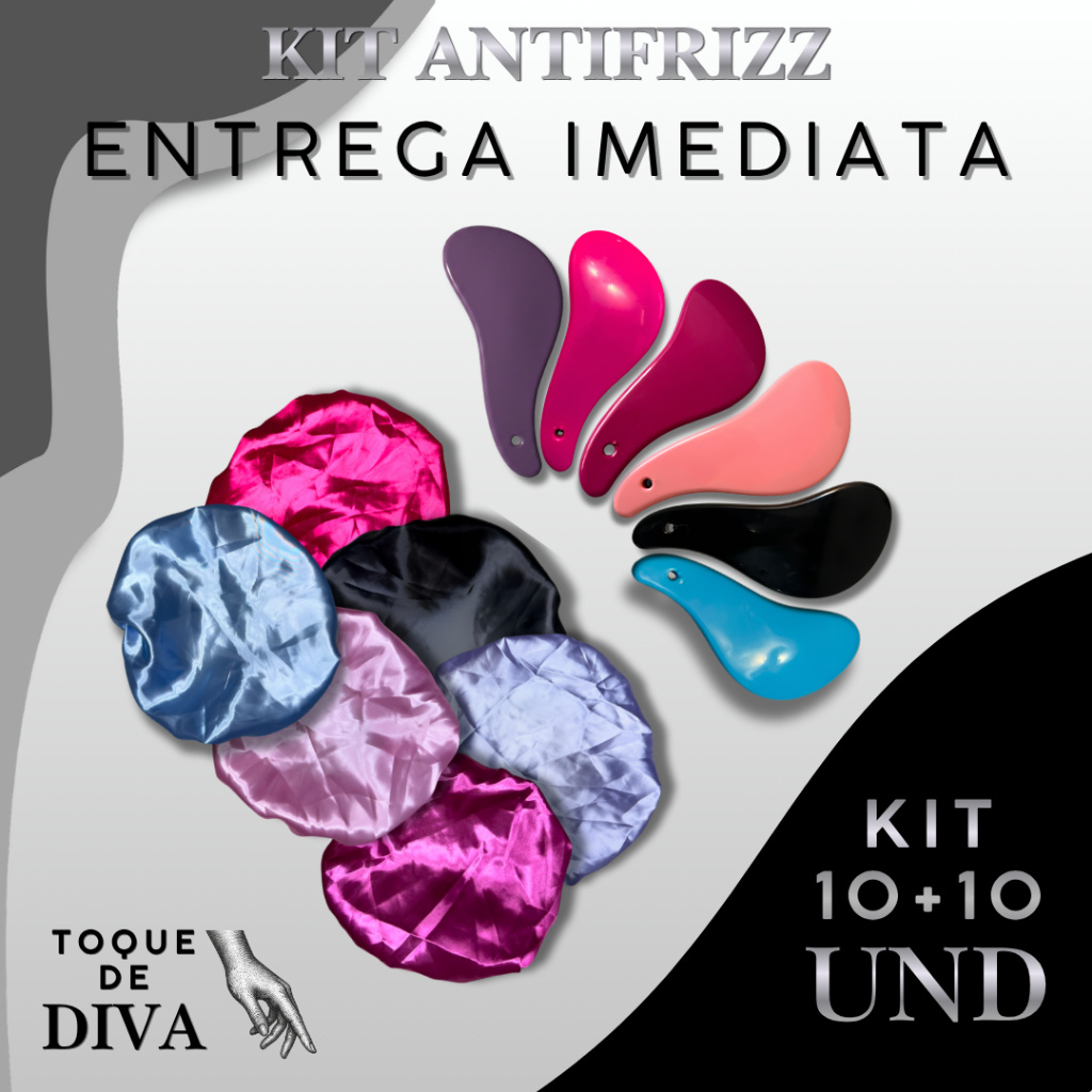 Kit 20 | Escova Mágica + Touca de Cetim: Desembaraçadora, Antifrizz e Antiquebra | Toque de Diva