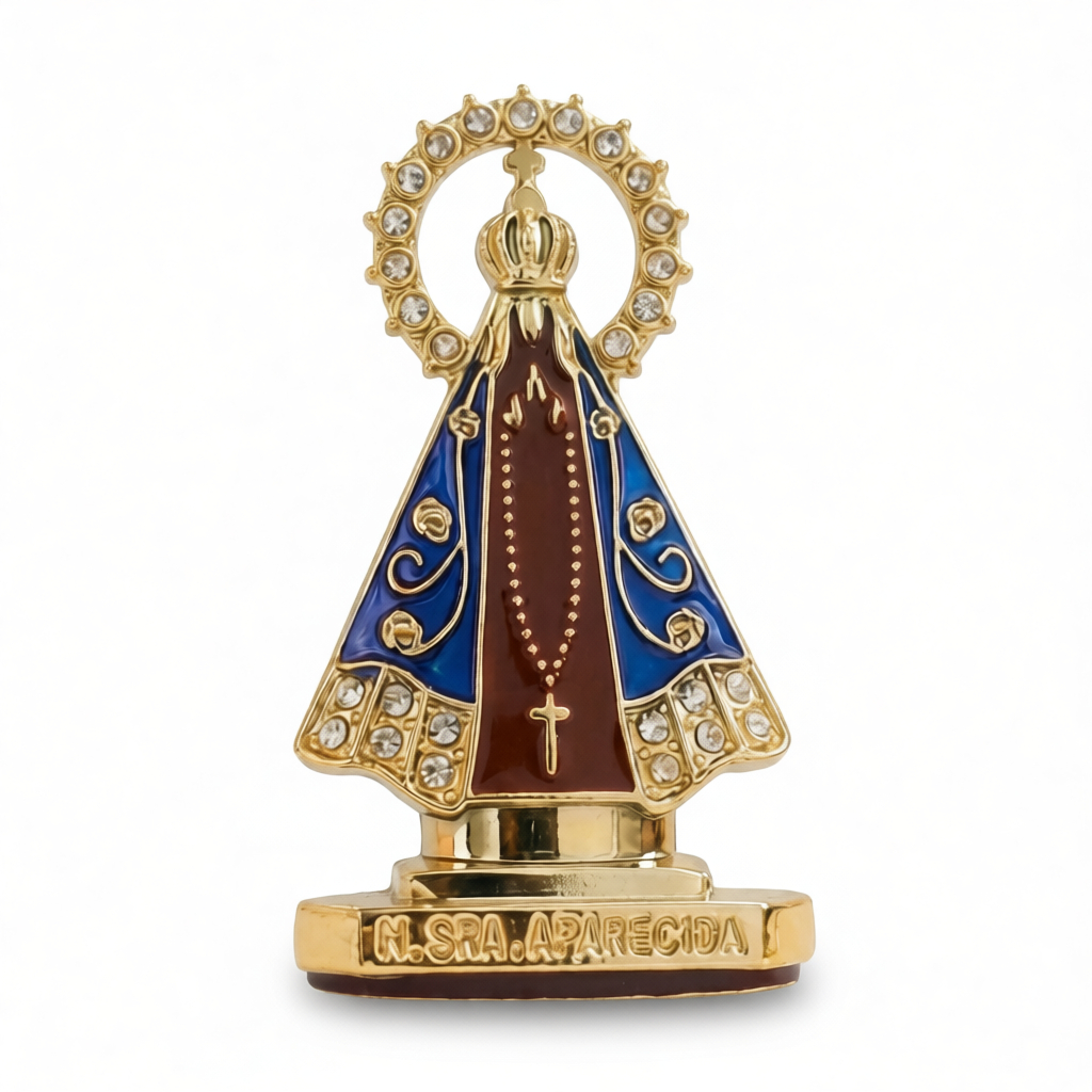 Santinha Nossa Senhora Aparecida Com Coroa Dourada Para Painel Carro Decorativo Com Fita Dupla Face