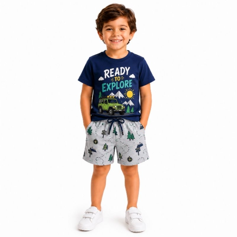 Kit 3 Conjuntos Infantil Masculino Verão Algodão Menino Camiseta Bermuda Roupa Infantil 1 ao 6