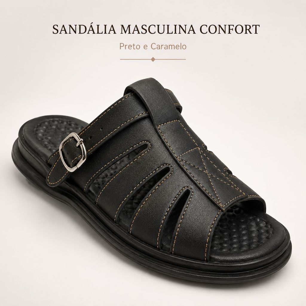 Sandália Masculina Anatômica Confortável Ajustável Leve Antiderrapante Dia a Dia