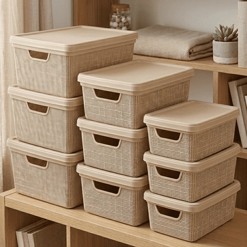 Kit 9 Caixas Organizadoras com Tampa 15L 5L 1,8L Em Plástico Multiuso Para Organização
