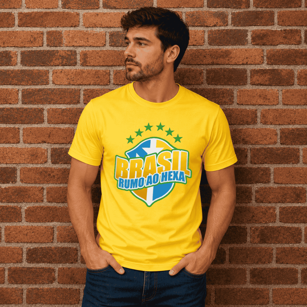 Camisa Camiseta T-shirt Masculina Brasil Rumo ao Hexa Copa do Mundo Tendencia Futebol Lançamento