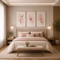 Quadro decorativo 3 peças Flores realista e delicadas tons claros decoraçao casa quarto sala