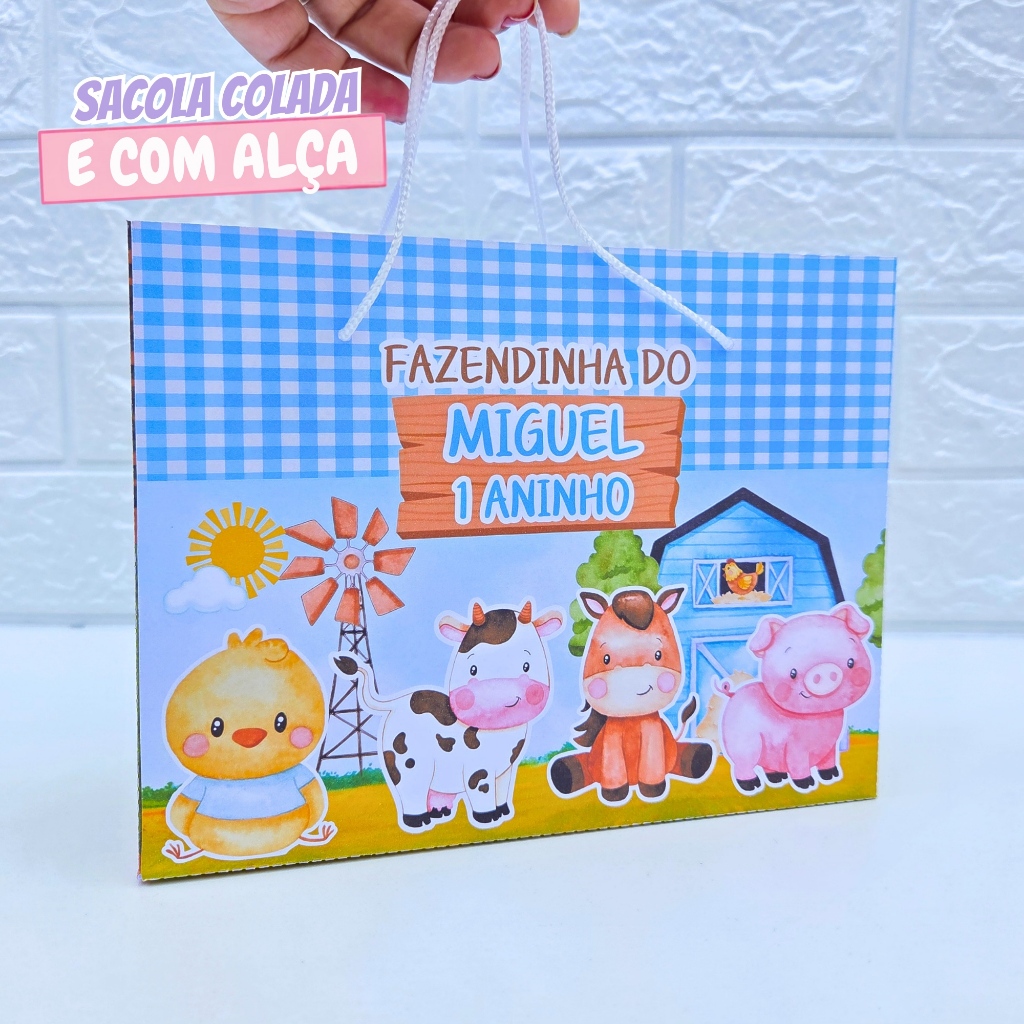 Sacolinha Personalizada Fazendinha Azul | Sacolinha Surpresa | Lembrancinha de Festa | Aniversário
