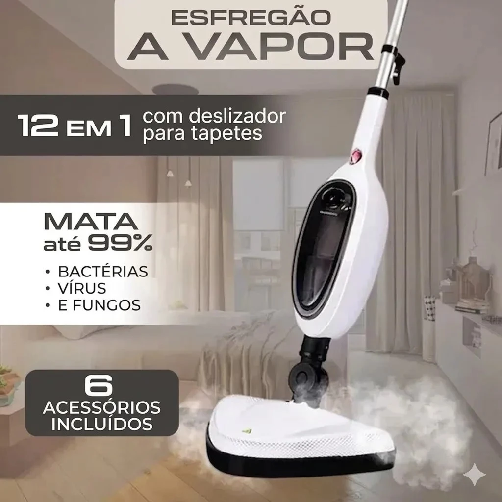 Mop a Vapor 12 em 1 Multifuncional com Acessórios para Limpeza de Pisos, Carpetes e Estofados - ENVIO EM 24H — imagem 1