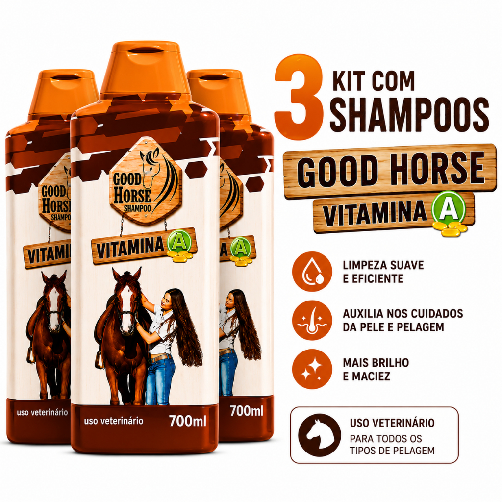 Kit 3 Shampoos Good Horse Vitamina A 700ml Uso Veterinário