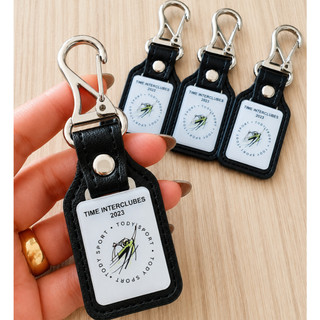 50/100 chaveiro personalizado couro ecológico e metal resinado com logo