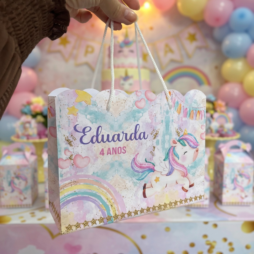 Sacolinha personalizada no tema unicornio bolsinha para lembrancinha festa infantil