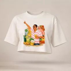 Blusa Cropped Oversized com Estampa Zeca Pagodinho Feminina Brasil Verão Academia 100% algodão