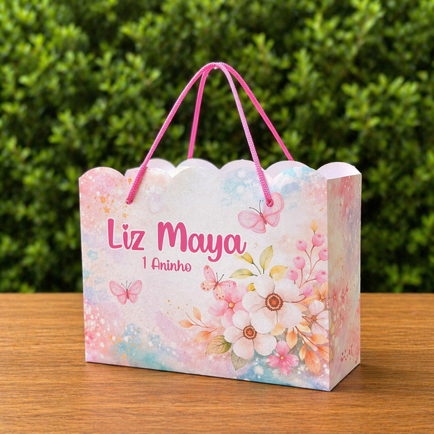 Sacolinha Personalizada Jardim Encantado Flores e Borboletas – Pegue e Monte | Lembrancinha para Festa Infantil