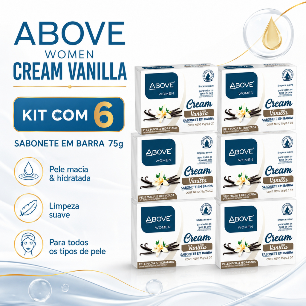 Kit 6 Sabonete Above Cream Vanilla 75g Barra Perfumado Baunilha Hidratante Banho Cheiroso Cremoso