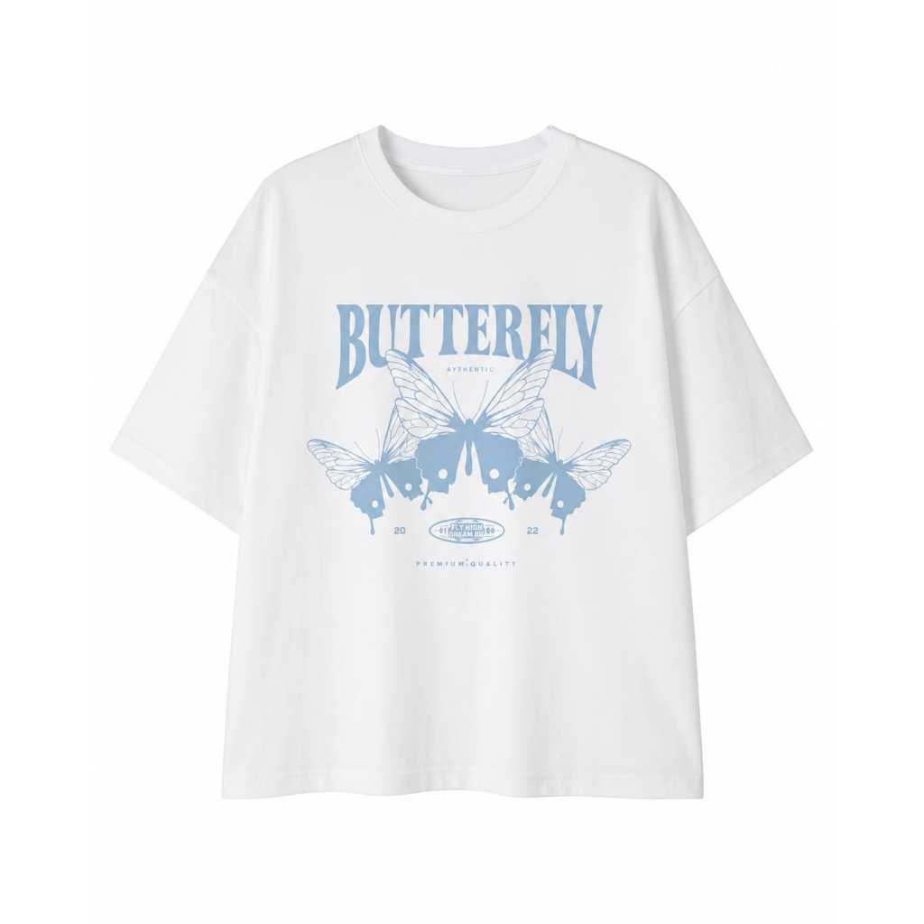 Camiseta Feminina Oversized Butterfly Estampada Confortável Linha Premium 100% Algodão