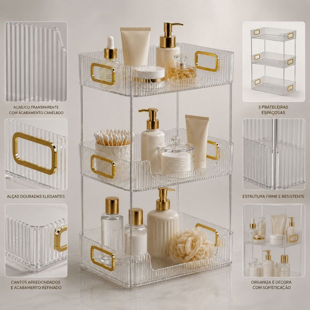 Prateleira Organizadora 3 Andares Acrílico Transparente Luxo Maquiagem Perfume Cosméticos — imagem 2 de 2
