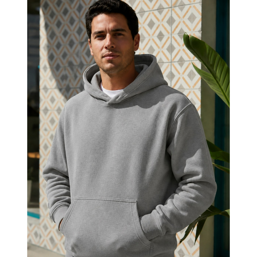 Moletom Canguru Masculino Cinza com Capuz Flanelado Casual Blusa de Frio Moletom Básico Confortável Inverno Macio Street