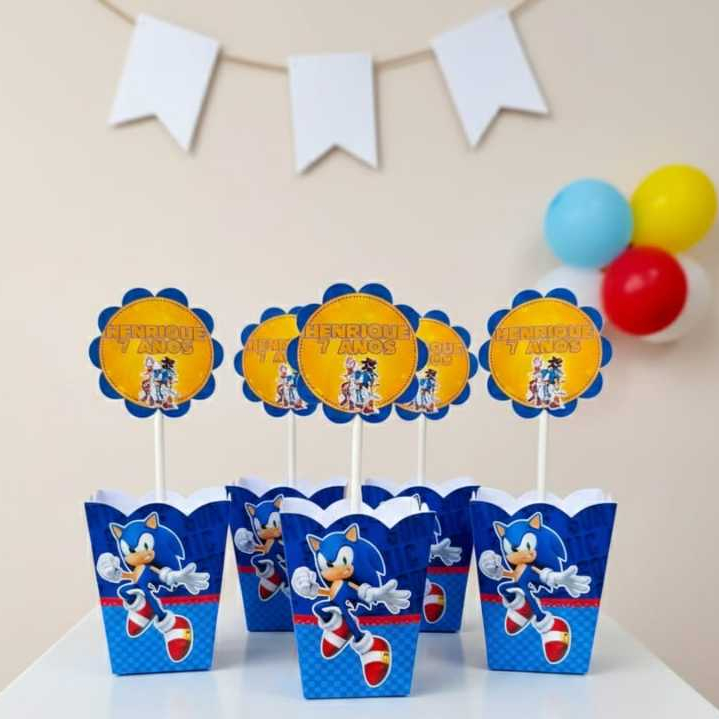 Centro de mesa cachepô personalizado| Sonic |decoração festa mesa de convidados| lembrancinhas