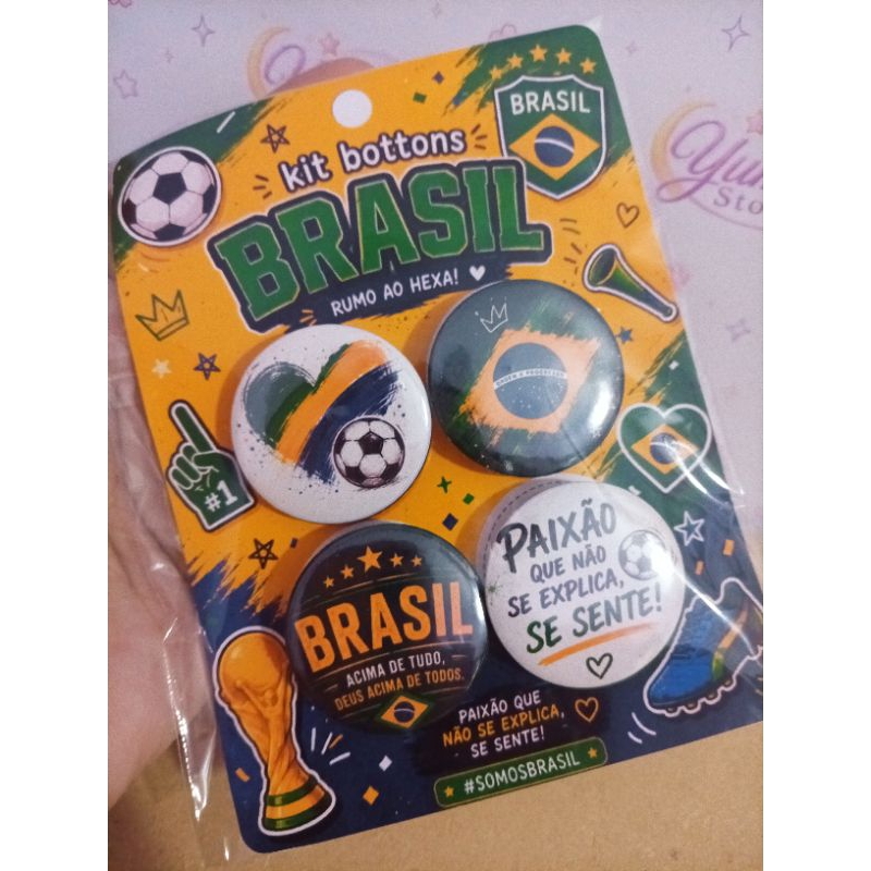 Kit Buttons Brasil Torcedor Raiz | 4 Bottons Futebol Seleção Brasileira