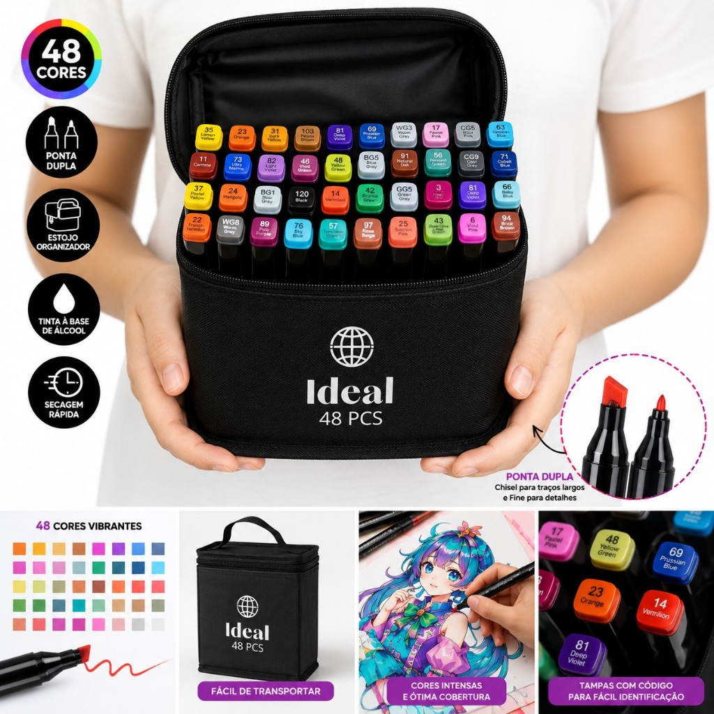 Kit 24/36/48 Canetas Hidrográficas Canetinha Colorir Escolar Jogo DeColoridas Estojo Hidrocor