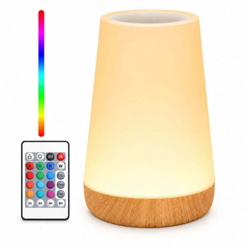 Luminária LED RGB Abajur de Cabeceira Recarregável Controle Remoto Luz Noturna Para Quarto Bebê, Leitura