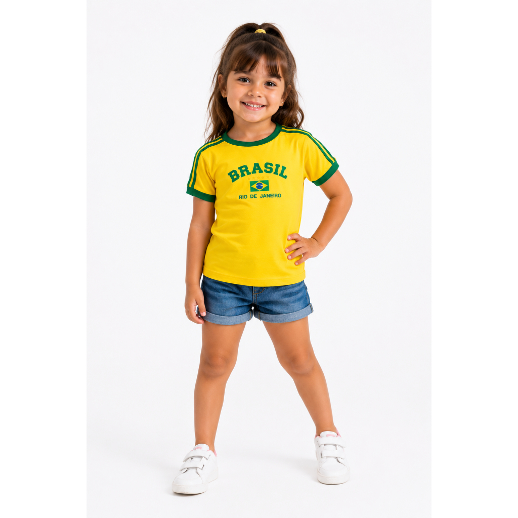 Camisa do Brasil Bordada Infantil Unissex