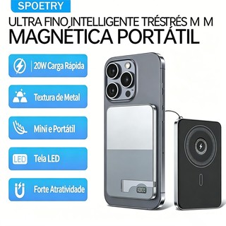 Carregador Portátil Magnético 10000mAh 3C 22.5W Recarga Rápida para Celular e Smartwatch