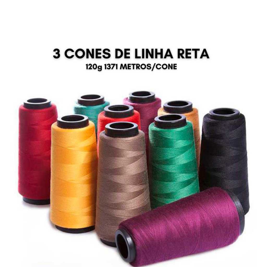 3 cones de linhas para costura reta 1500jardas 1371metros cada cone marca ALFA