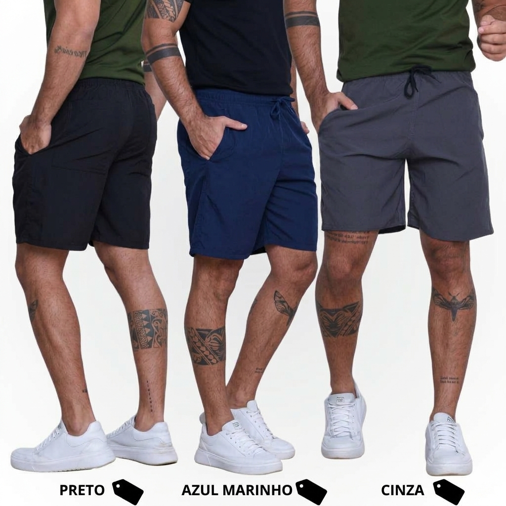 Shorts Bermuda Tactel com Elastano Academia Treino Praia Mauricinho Corrida 01 un , 02 unds ,03 Unds