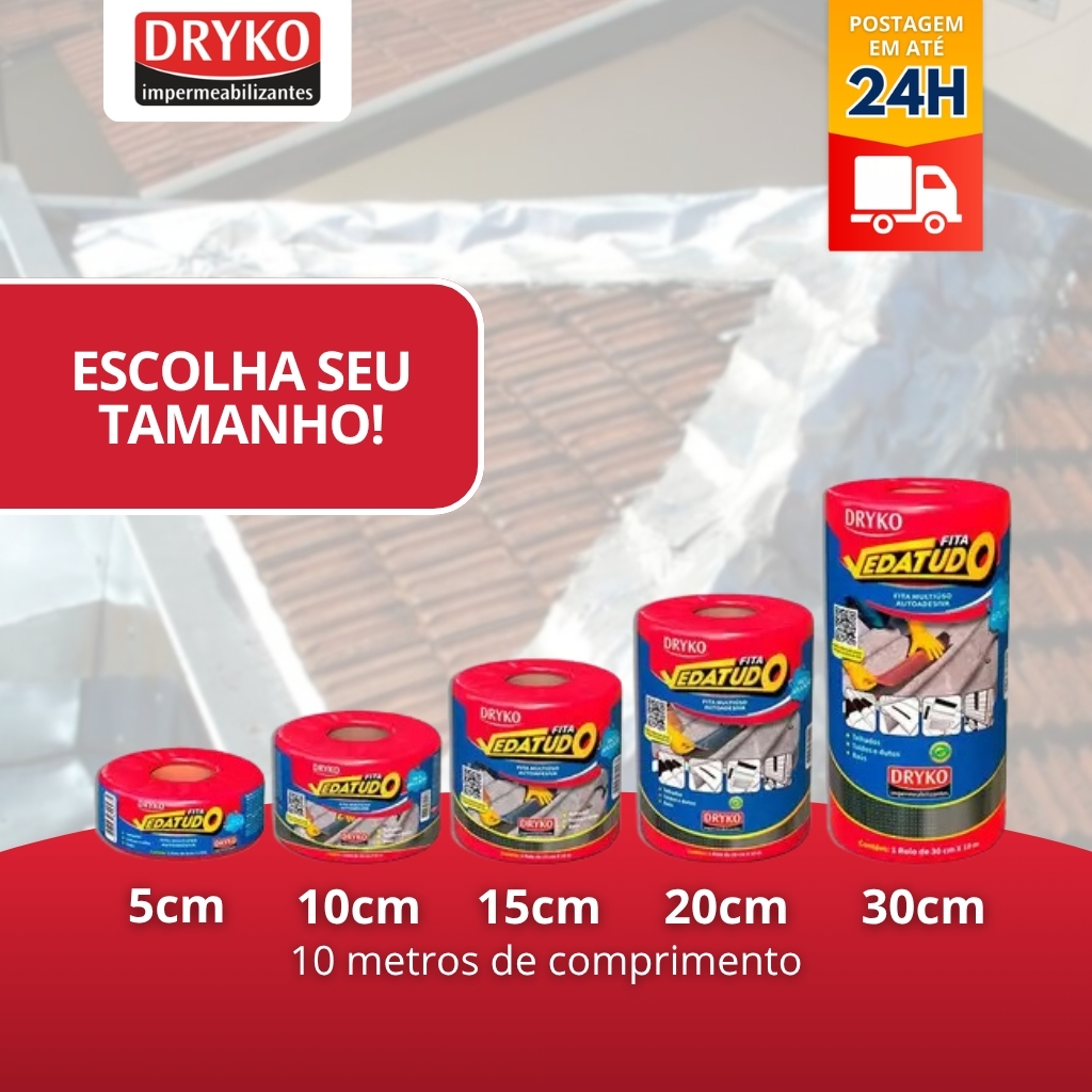 Fita Manta Asfaltica Adesiva Telhados Escolha o Tamanho DRYKO Reparo Em Telhados AntiGoteira e Furos