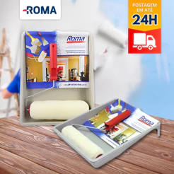 Kit Pintura Parede 3 Peças Roma - Rolo De Pintura Para Parede 23cm + Cabo para Rolo + Bandeja