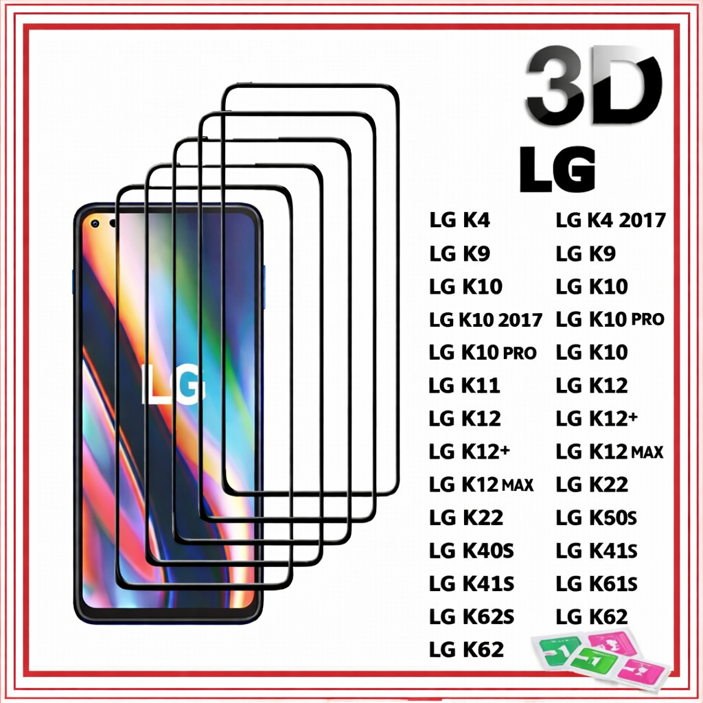 Kit Película De Vidro Temperado 3D 9H Para LG K4, K9, K10, K11, K12, K22, K40S, K41S, K50S, K51S, K52, K60, K61S, K62