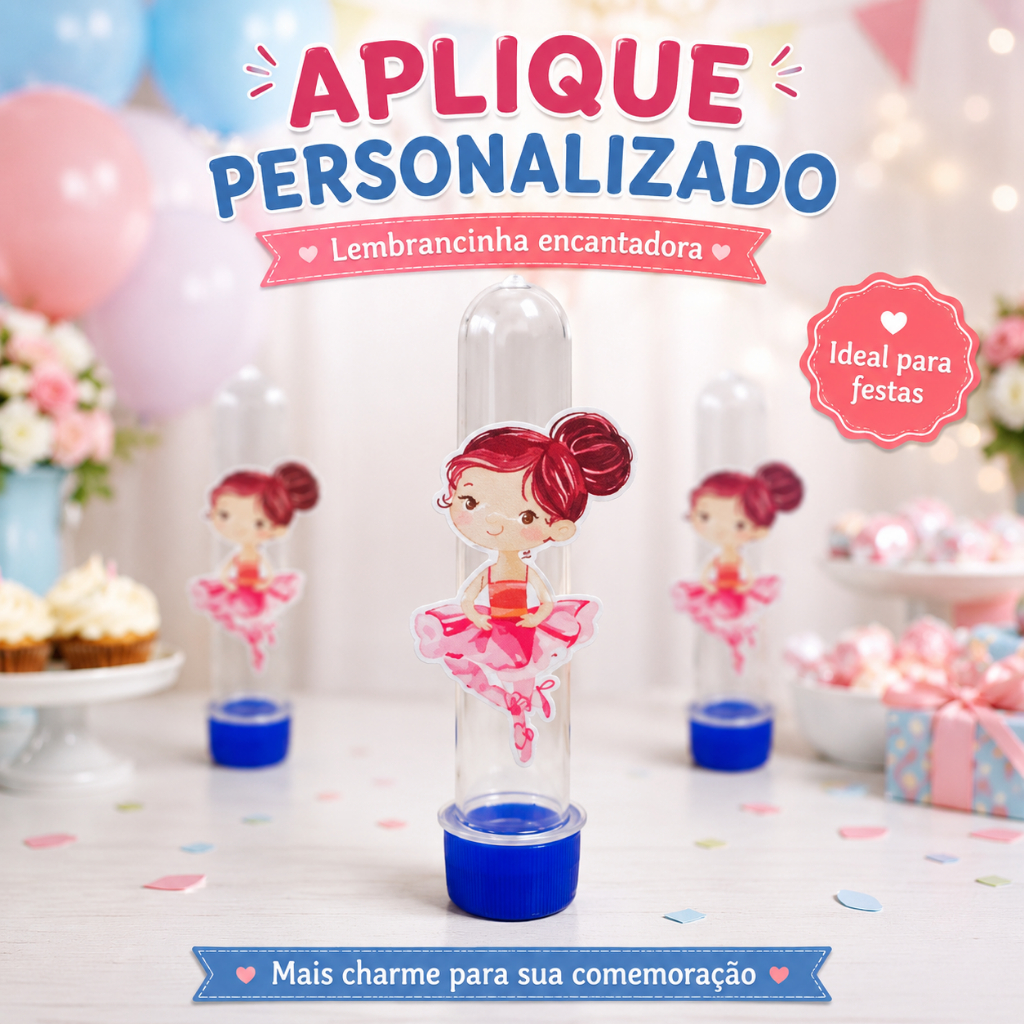 Aplique Para Tubete Bailarina Personalizado - Festa Infantil - Tema à Escolha