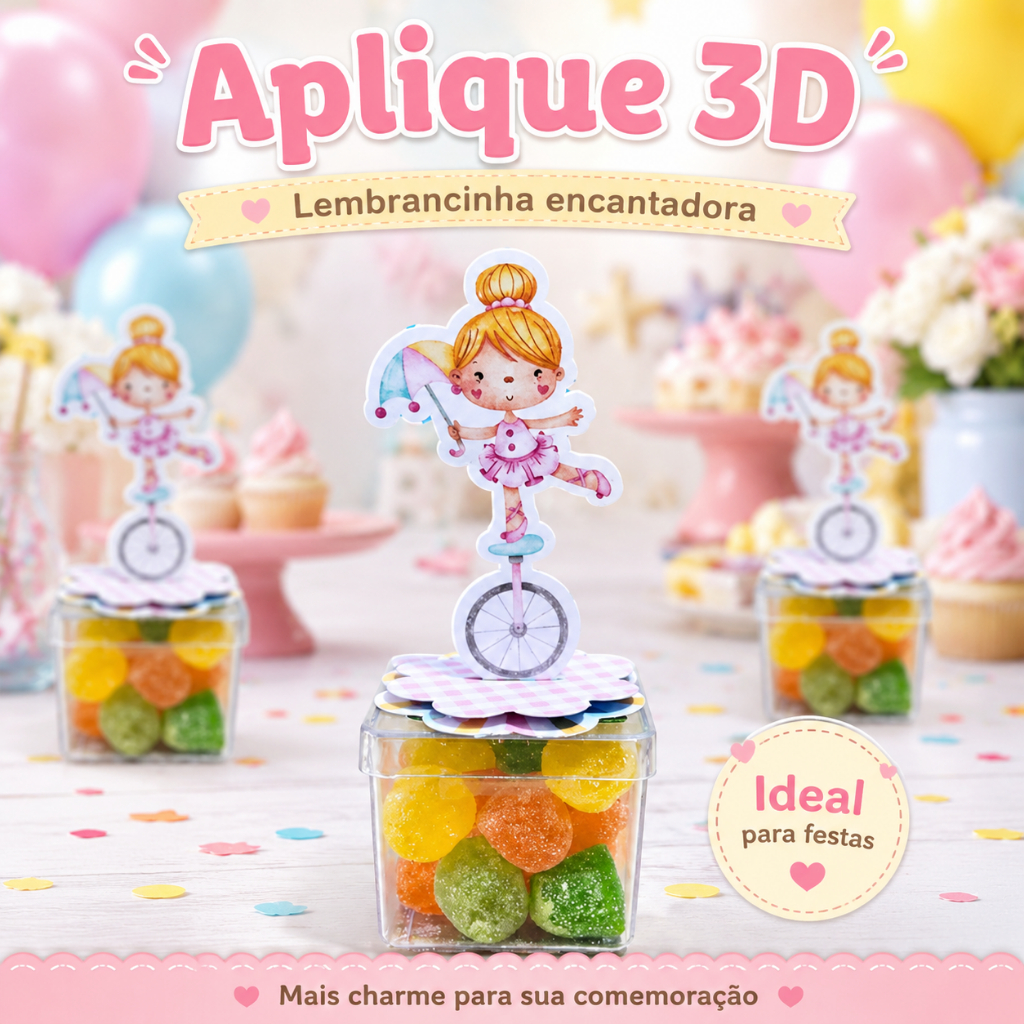 Aplique 3D Bailarina Personalizado - Festa Infantil -Tag Personalizada Bailarina - Tema a Escolha