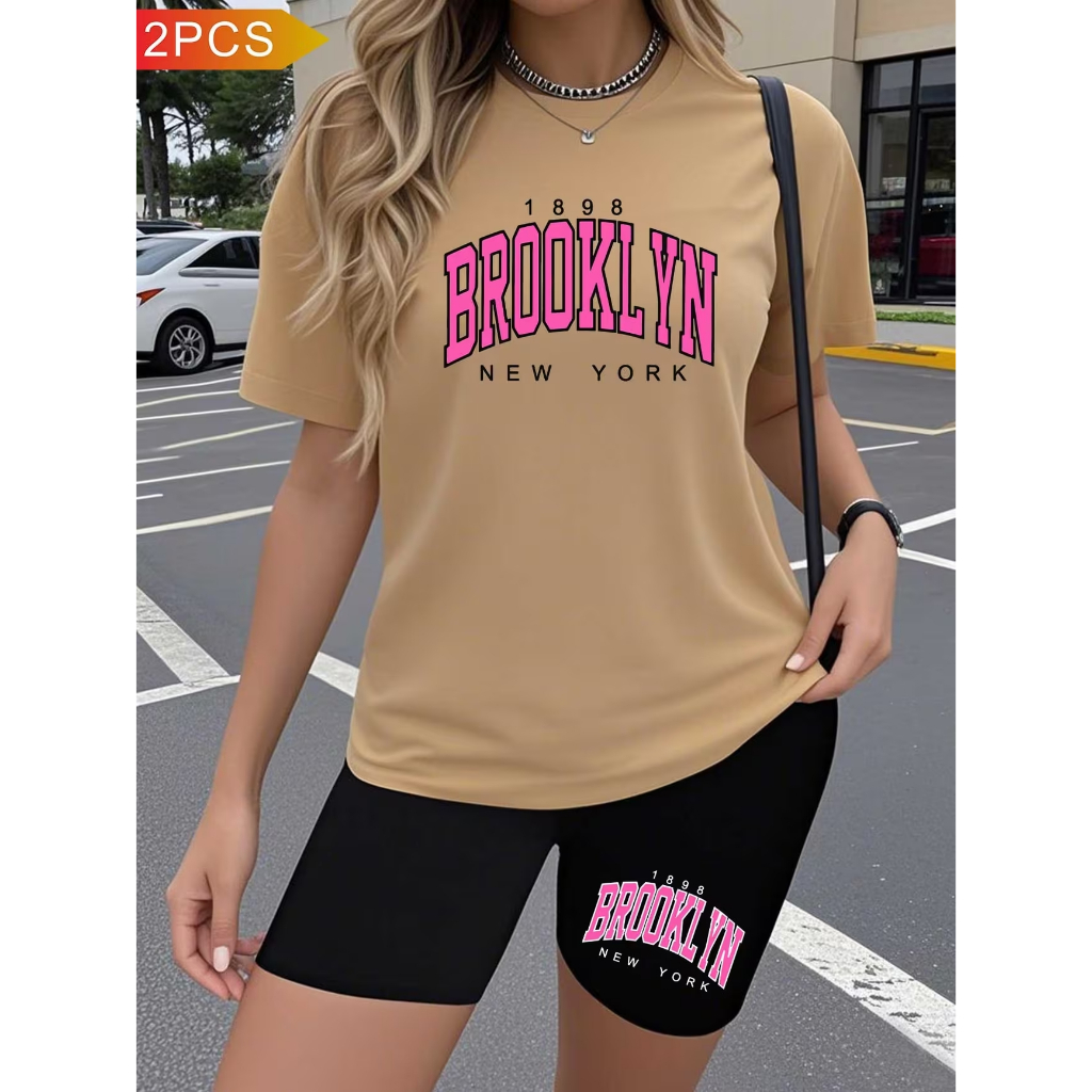 CONJUNTO FEMININO ACADEMIA BROOKLYN BERMUDA LEGGING+CAMISETA
