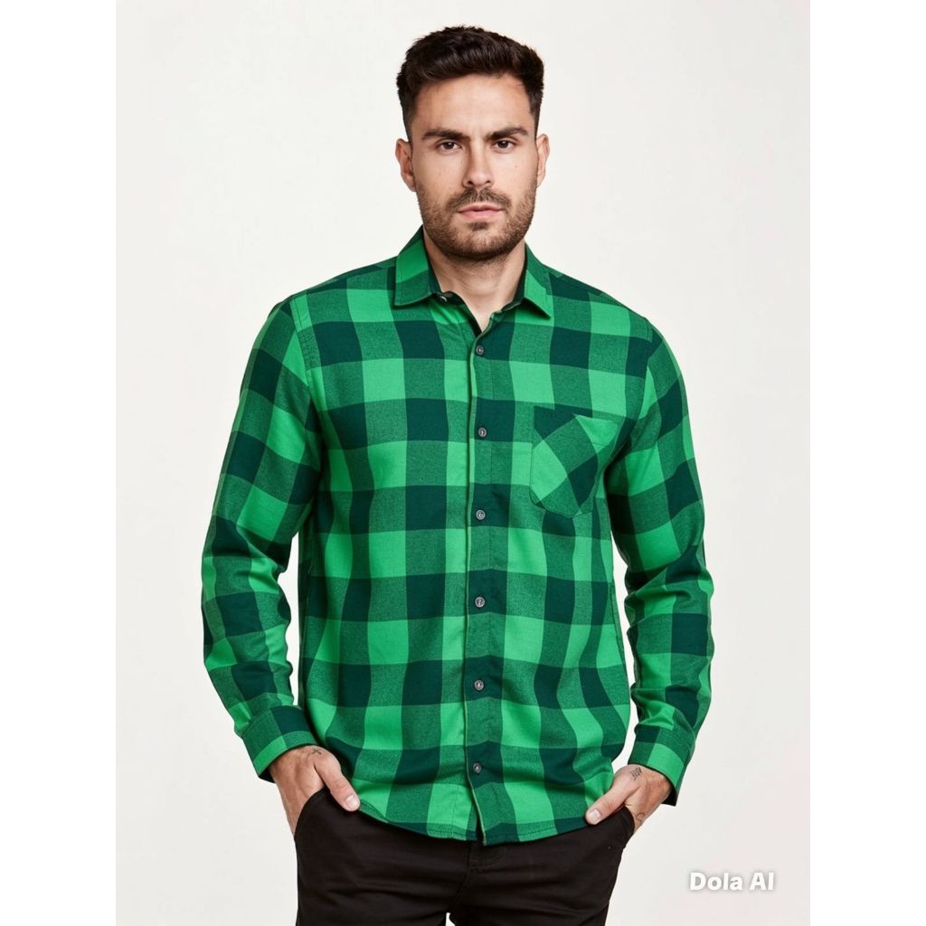 Camisa Masculina Xadrez Manga Longa Gola Italiana